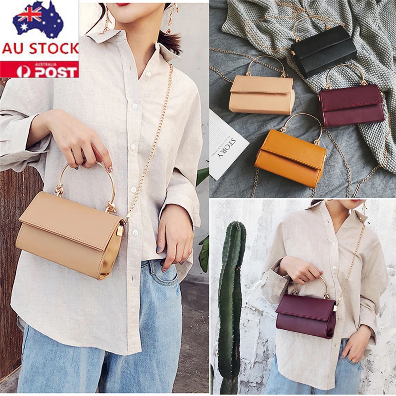

Women Fashion PU Leather Chain Golden Ring Solid Crossbody Single Shoulder Bag Handbag Messenger Bag