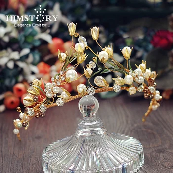 

HIMSTORY Handmade Baroque Crown Wedding Leaf Headband Tiara Vintage Bridal Hair Piece Accessories Women Party Prom Hairband