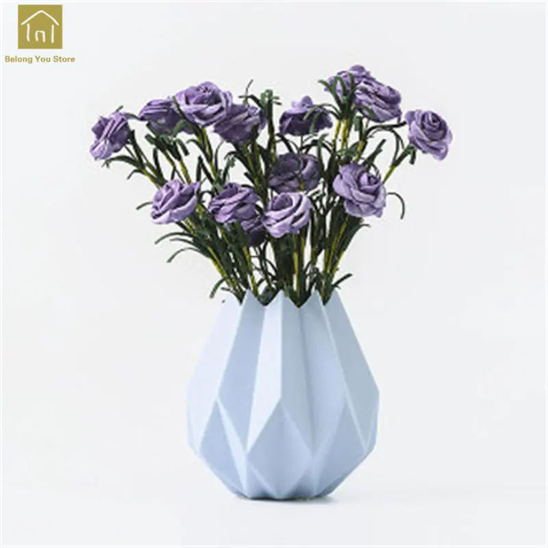 Blue and Flower Европейская керамическая ваза с искусственными цветами, современные модные керамические вазы для цветов для дома, учебы, дома, свадьбы, украшения QAB176 - Цвет: Blue and Flower