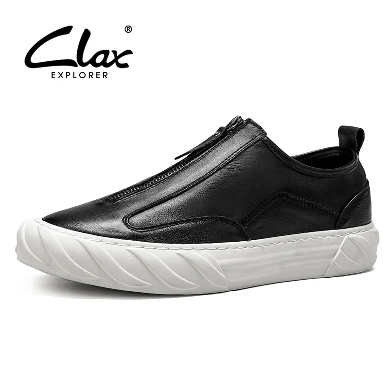 

CLAX Mans Shoes Genuine Leather 2019 Autumn Mens Casual Shoe Designer Zipper Male Walking Footwear Fashion
