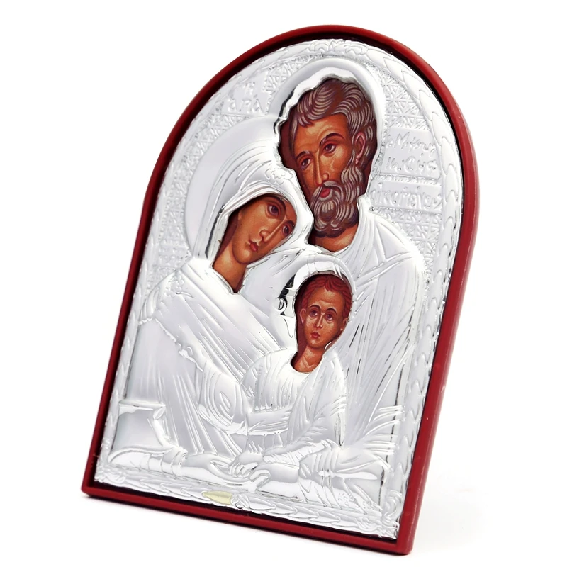 

3pcs/set different size orthodox church Byzantine art Metal Holy Family theotoko religious art plating silver icon plastic frame