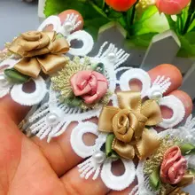 

1 Yard Vintage Butterfly Bow Rose Flower Leaves Pearl Lace Edge Trim Wedding Dress Ribbon Embroidered Applique Sewing DIY Crafts