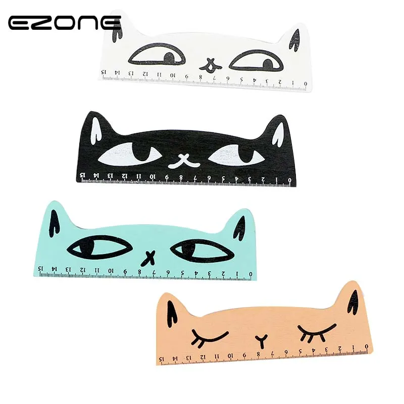 

EZONE 1PC Cute Kawaii Cat Shape Ruler Wooden Rulers Funny Stationery Office School Stationery Supply School Escolar For Kids