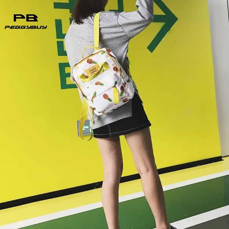 Piña impresión Mochila mujeres Casual College estilo hombro bolsos moda cremallera adolescente Mochila femenina Piña impresión Mochila mujeres Casual College estilo hombro bolsos moda cremallera adolescente Mochila femenina