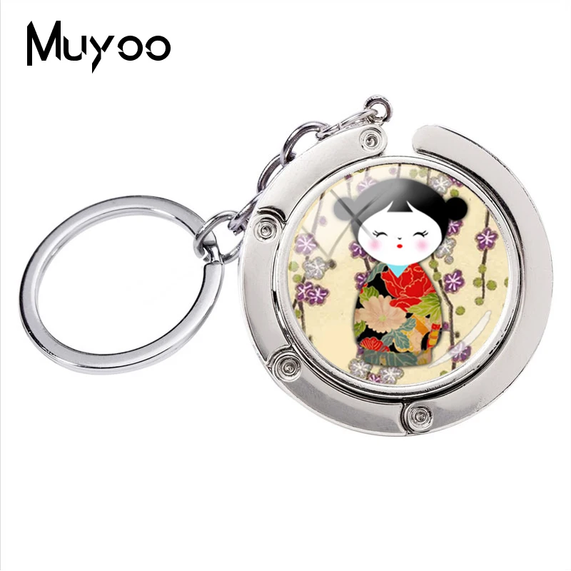 6 Мода японский Kokeshi брелок для ключей кимоно кукольный брелок стеклянный купол кулон ювелирные изделия браслет держатель для ключей для женщин - Цвет: 6