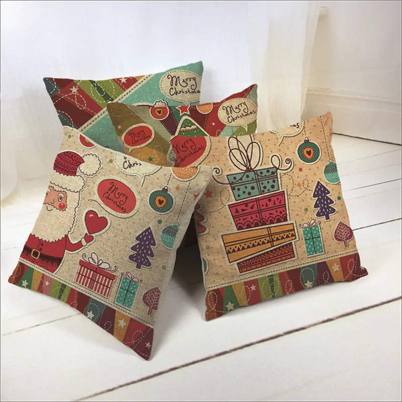 

Christmas Cushion Cover Red Old man decorative Pillows Xmas Ambience Square Pillow Case Sofa Home Christmas Tree Gifts Cojines