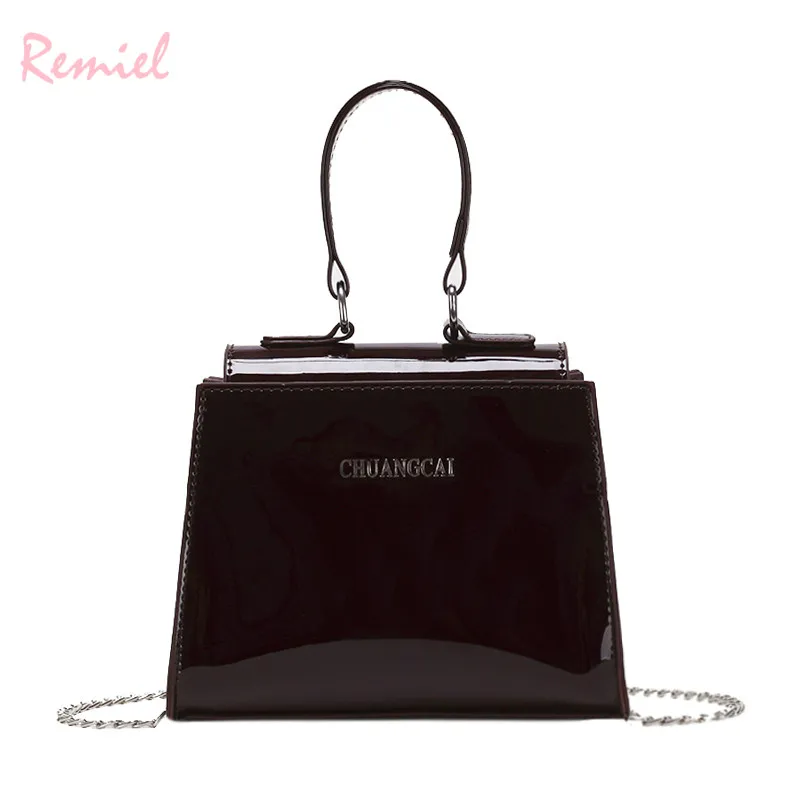 

Women's Designer Handbag 2018 New High-quality Glossy Patent Leather Women Chain Shoulder Messenger bag Ladies Small Tote bags