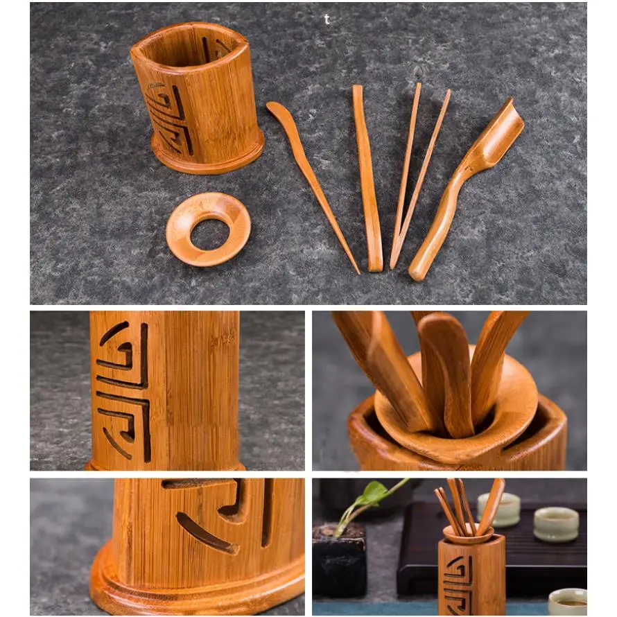 "KingTeaMall" Bamboo "Chadao Liujunzi"(6 основных инструментов для китайского чадао) 4 вариации чайных ложек, чайных ложек, чайных кружек, подарков