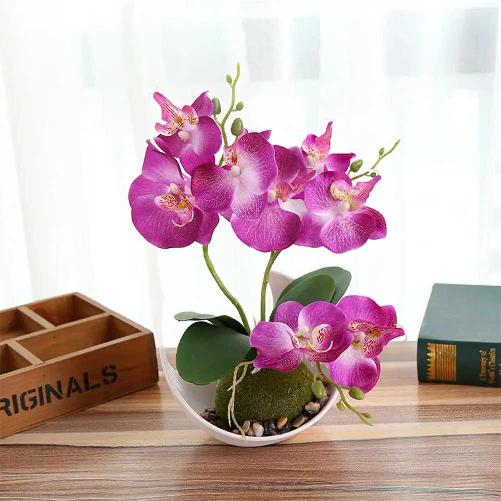 

AsyPets 3-branch Simulate Butterfly Orchid with Flowerpot Potted Artificial Plant Home Garden Office Decoration