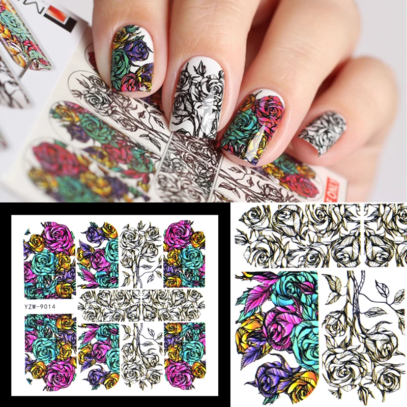 

ZKO 1 Sheet Nail Sticker Russian Hand Painted Flower Pattern Nail Art Water Stickers Nail Transfer Decals