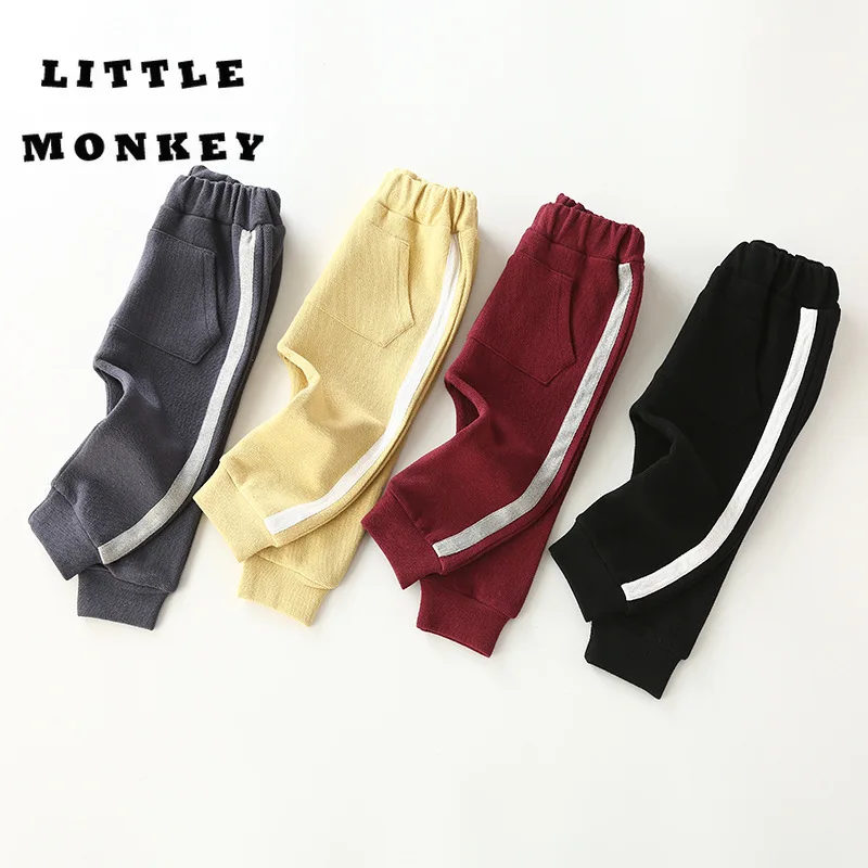 

Children's Pants Yellow Cotton Solid Color Cartoon Children's Long Pants Sports Casual Strips Harem Pants Teenage Boy Clothes