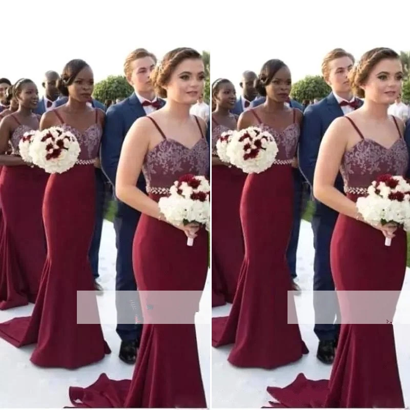 

2019 Mermaid Long Bridesmaid Dresses One-shoulder Satin Appliques Lace Wedding Party Dresses