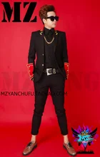 2016 Men Personality Black wool suit red gold medal suit costumes The Host Dress DJ Suit Coat Singers Stage Clothing ! S-5XL