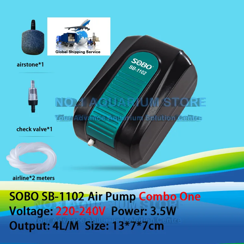 SOBO тихий аквариум воздушный насос кислородный пруд аэратор воды аквариум SB-1102 SB-1106 3,5 Вт/5,8 Вт авторизованный дилер - Цвет: SB-1102 COMBO ONE
