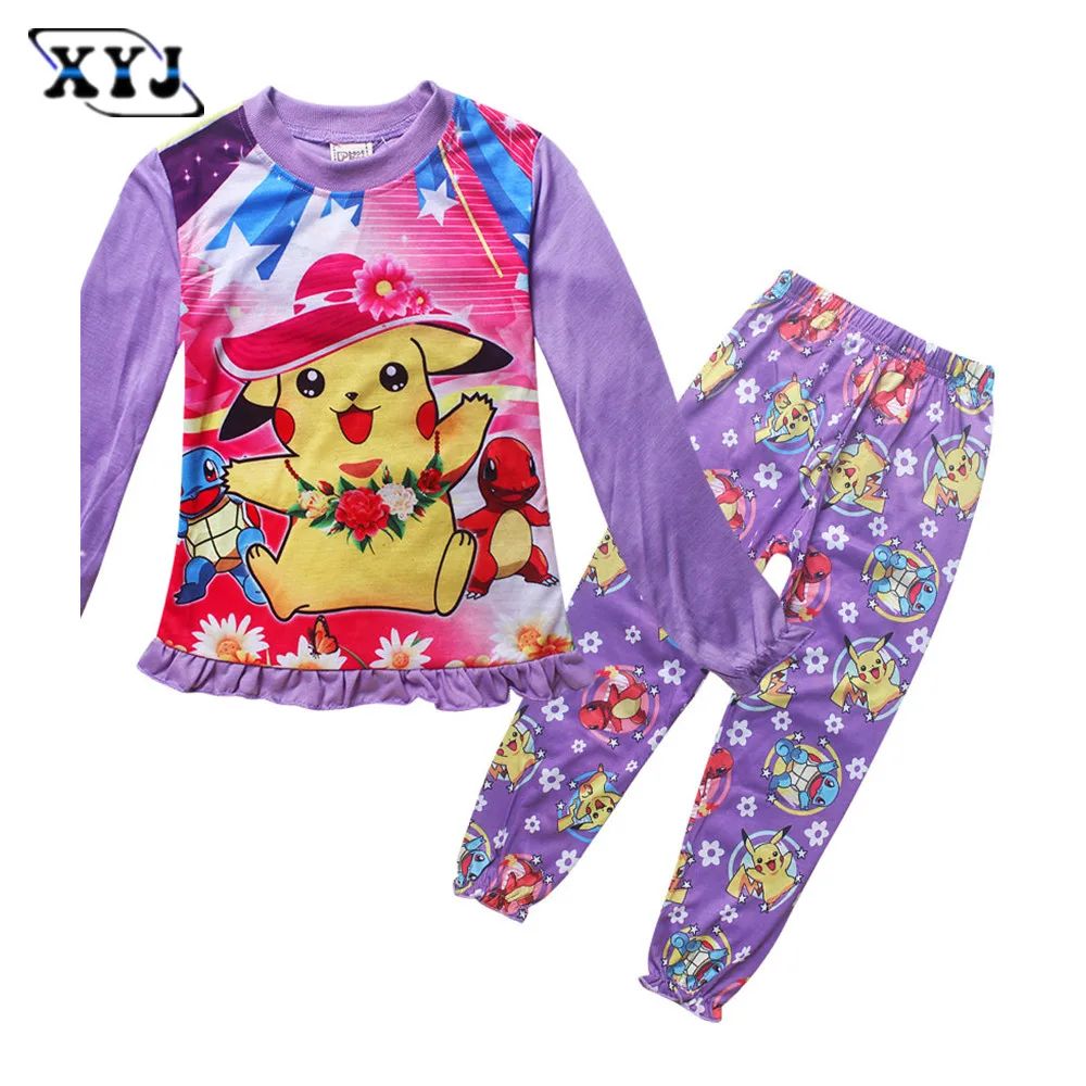 2017 Children Pokemon Pikachu Pajamas Suit Kids Girls Boys Sleeper Pokemon Go Nightwear Kids