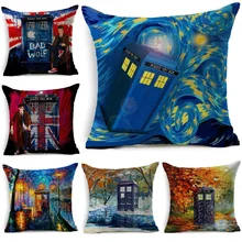 Наволочка из льна для подушки Doctor Who Tardis, наволочка для дивана автомобиля, декоративная наволочка, Осеннее украшение для дома, 45*45 см