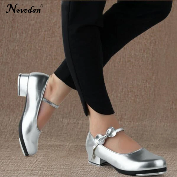 Black And White Tap Shoes Women Girls Kids Tap Dance Shoes Bow Tie Mary Jane Style Shiny Patent PU Leather Size 26-40