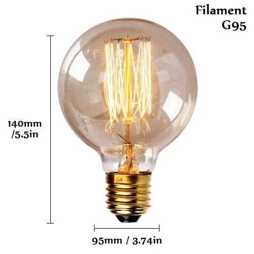 Ретро Edison led светильник лампочка E27 220 В 40 Вт A19 A60 ST64 T10 T45 T185 G80 G95 нити Винтаж ампулы лампа накаливания Эдисона лампа - Цвет: G95 Filament