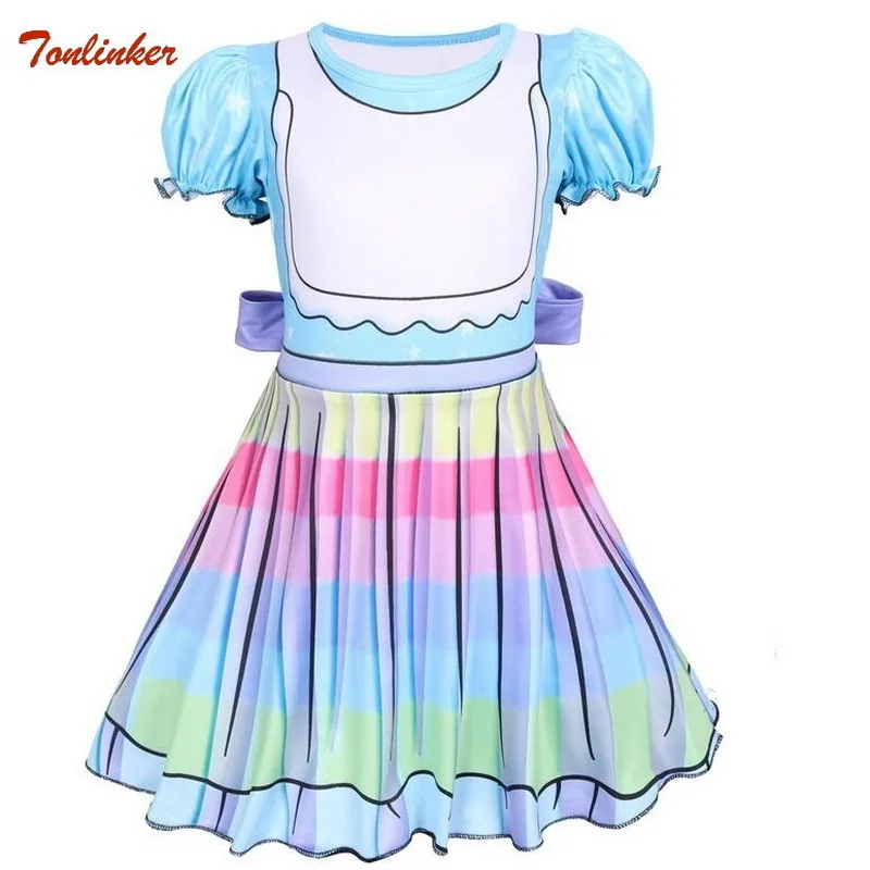 

Fancy Kids Cartoon Rainbow Flowers Tutu Dresses Ruffle Sleeve Children Princess Dresses Birthday Theme Party Costumes 2019 New