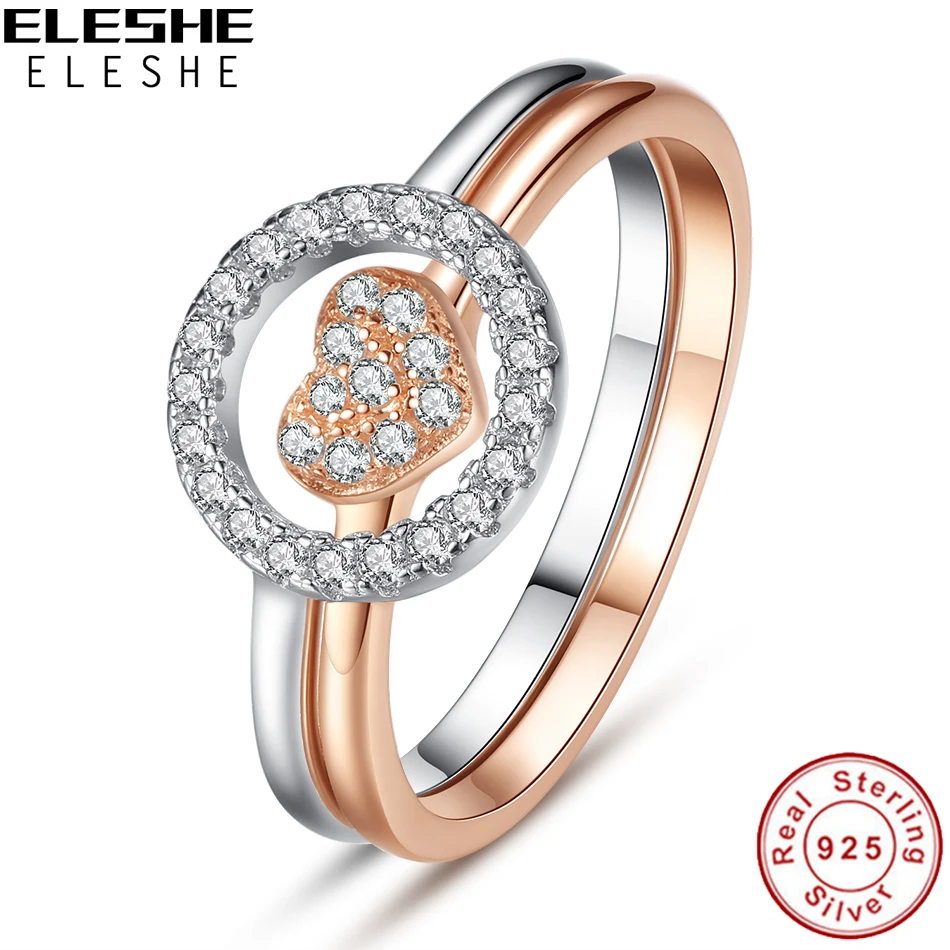 ELESHE 15 Styles 925 Sterling Silver Heart Circle Rings For Women Crystal CZ Finger Ring Wedding Engagement Jewelry Gift