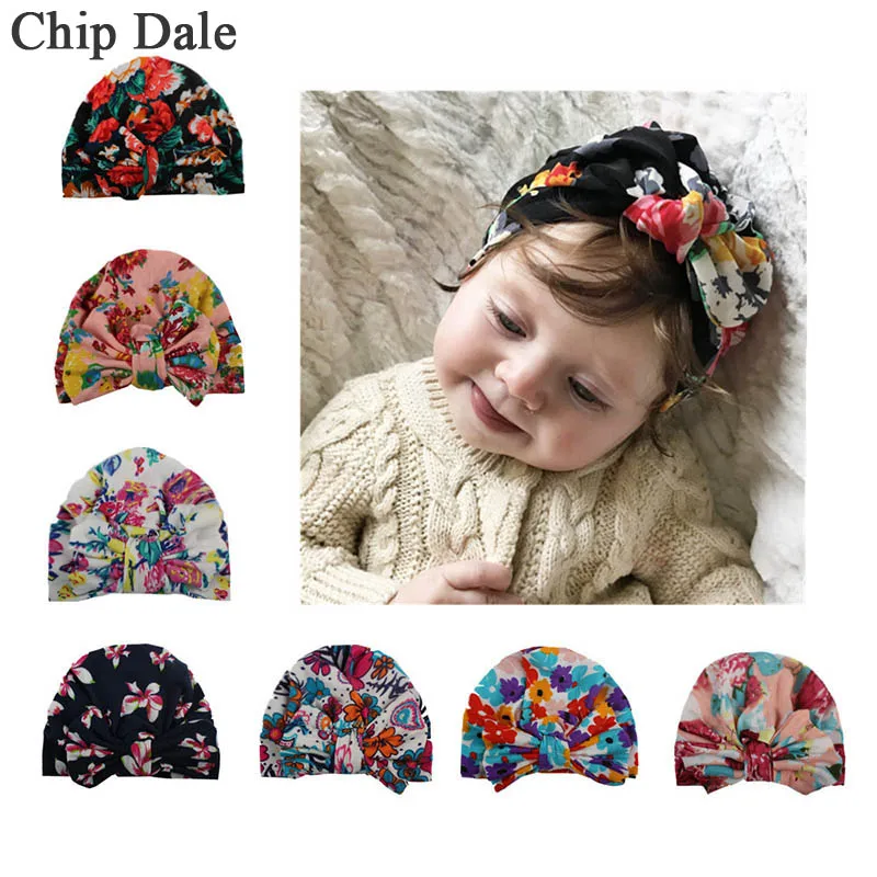 

Baby Girls Hats Print Flower Bowknot Beanies Caps Infant Kids Children Cotton Hat Newborn Gift Turban Sleep Cap