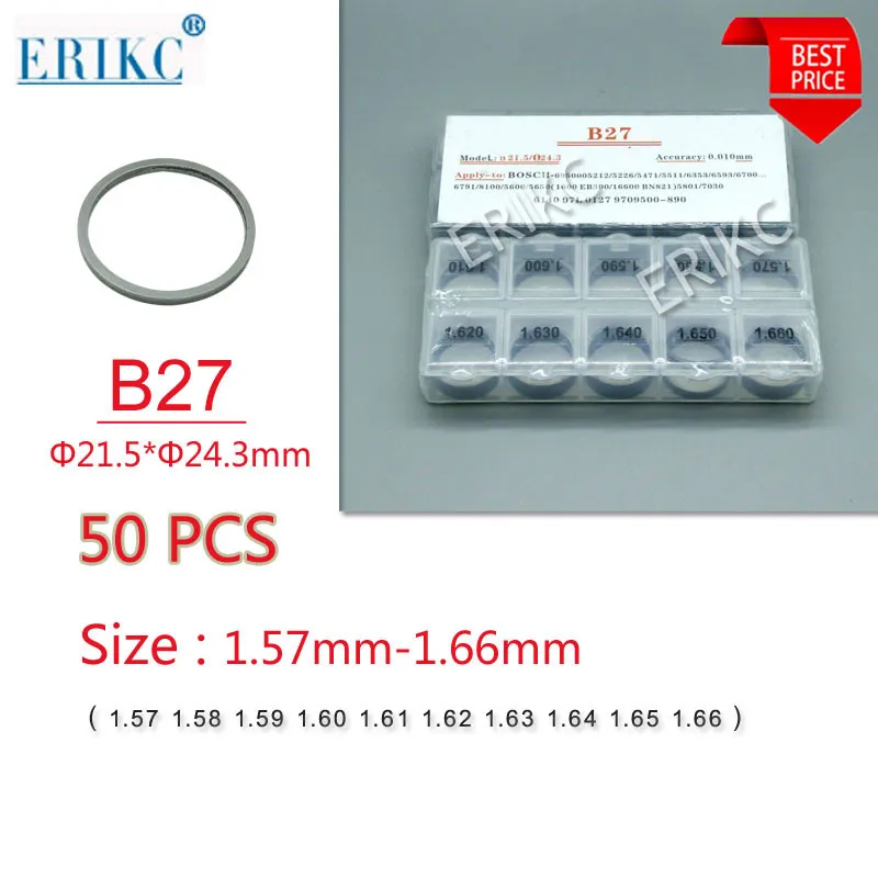 

ERIKC Adjusting Shim B27 Auto Engine Injector Repair Shims 50 Pieces Diesel Nozzle Adjusting Gasket Sizes 1.57-1.66mm