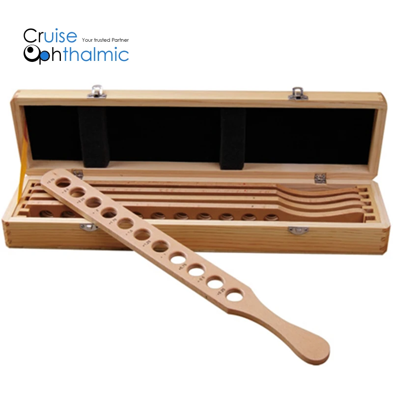 Wooden Handle Retinoscopy Rack Set 28 lens 5 Row 55 Diopters with