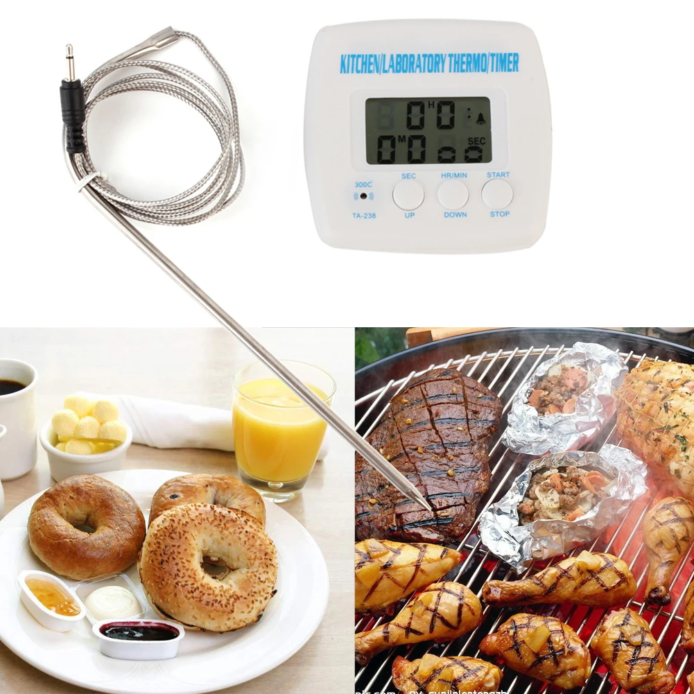 Electronic Digital Timer Alarm Thermometer Kitchen Cooking BBQ Indoor