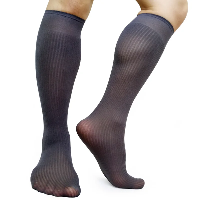 

Thin Softy Men Business Socks Solid Color Striped Formal Dress Tube Long Socks Knee High Stocking Men Socks Fetish Collestion