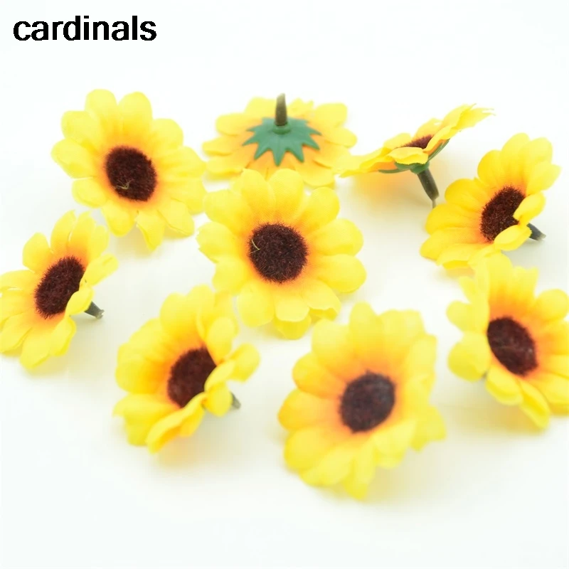 

30pcs 4cm Fake flowers Mini Silk Sunflower Artificial Flower Head For Wreath Decoration Wedding Box Decoration