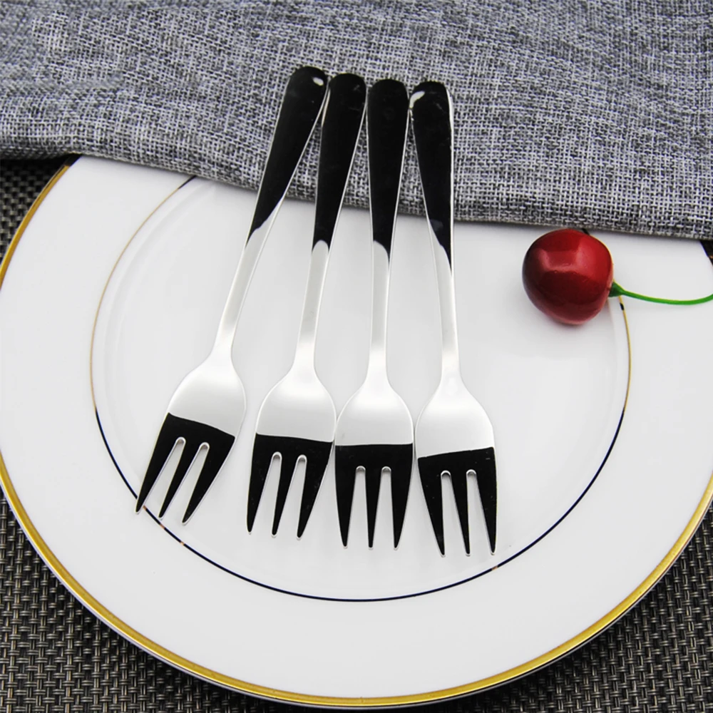 

4pcs Mini Stainless Steel Fruit Fork Dessert Steak Fork Western Children Snack Cake Dessert Food Fruit Fork Party Decor