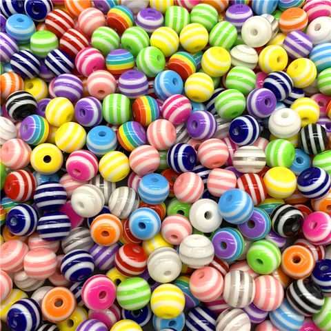 8mm 10mm Resin Spacer Beads Round Beads Stripe Spacer Beads For Jewelry Making DIY Bracelet Necklace Accessories