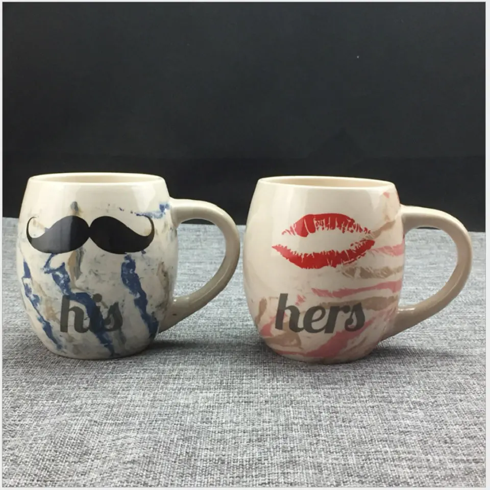 Ceramic Coffee Mug Milk Cup DrinkTea Creative His and Hers Coffee Cup Travel Mug For Couples Porcelain BeardRed Lip Design     CB229-CB230 (1)