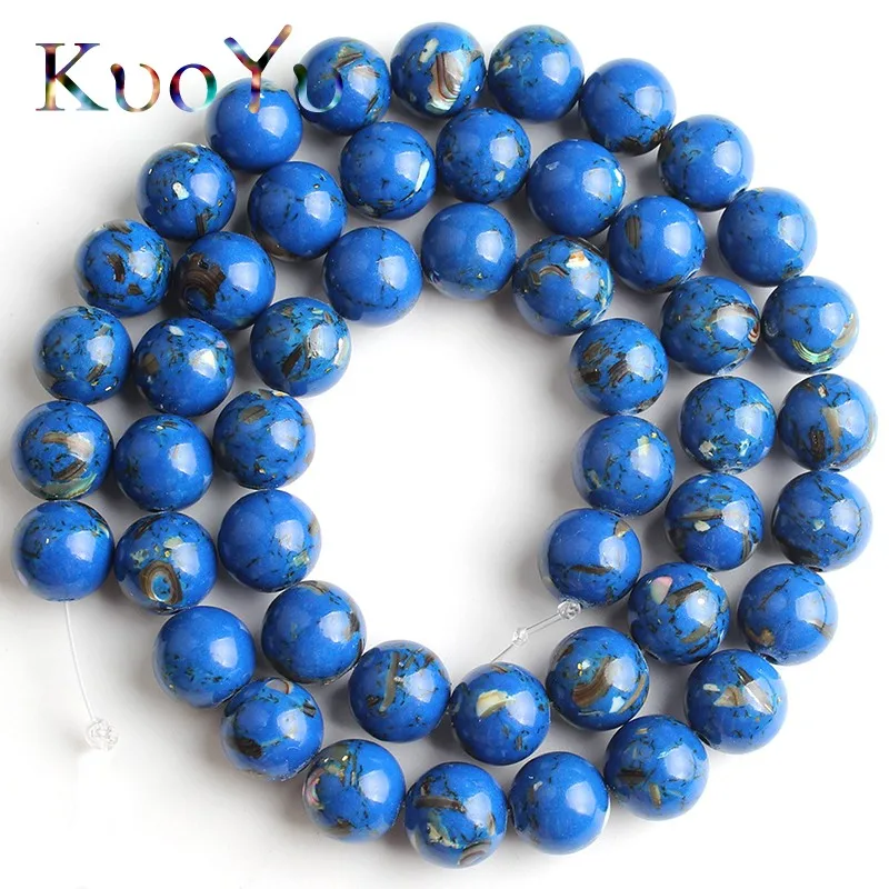 

Dark Blue Shell Turquoises Stone Synthesis Beads Round Loose Spacer Beads For Jewelry Making DIY Bracelets 15''Strand 4-12mm