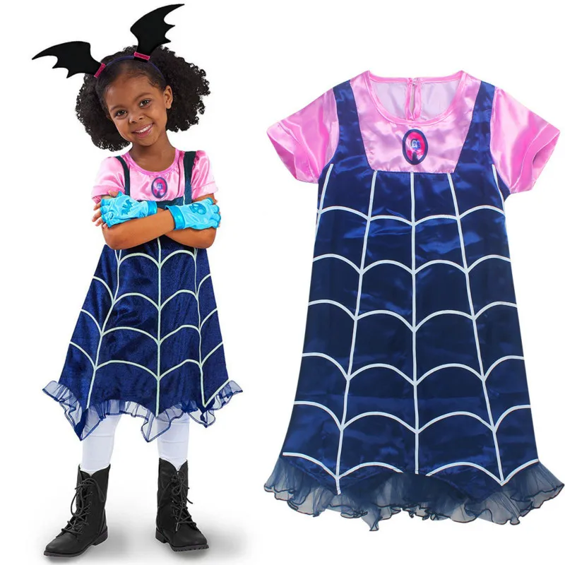 

Summer Clothing Vampirina Dresses for Girls Princess Birthday Party Dress & hair hoop Children Moana Trolls Costume Kids Clothes