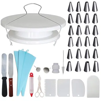 

B 40pcs Cake Turntable Cake Decorating Tools Set Cake Stand DIY Baking Tools Kitchen Display Stand Icing Tips Spatula Set