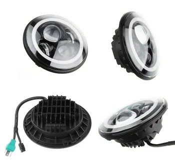 

40W 7 inch Round LED Headlight + Amber/White Switchback LED Halo Rings For Wrangler JK TJ LJ