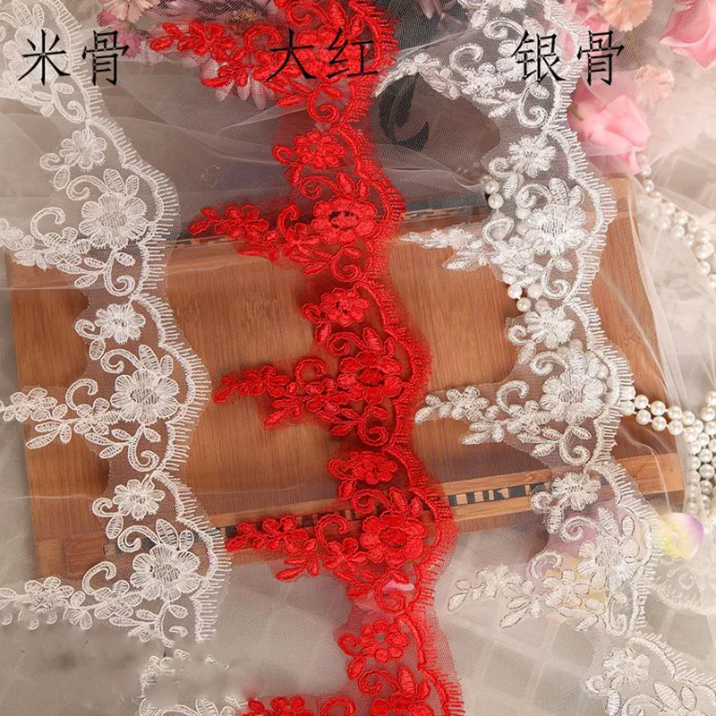 

6Yards Ivory Red New Lace Trim Wedding Veil Lace Accessories DIY Craft Materials Skirts Clothing Apparel Fabrics