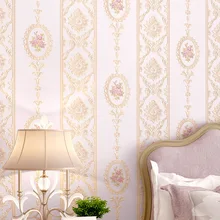 Thick warm pink vertical stripes wallpaper living room bedroom 3D European pastoral non-woven wallpaper TV background wall decor beibehang thick version of the vertical striped wallpaper warm living room bedroom pastoral non woven tv background wallpaper
