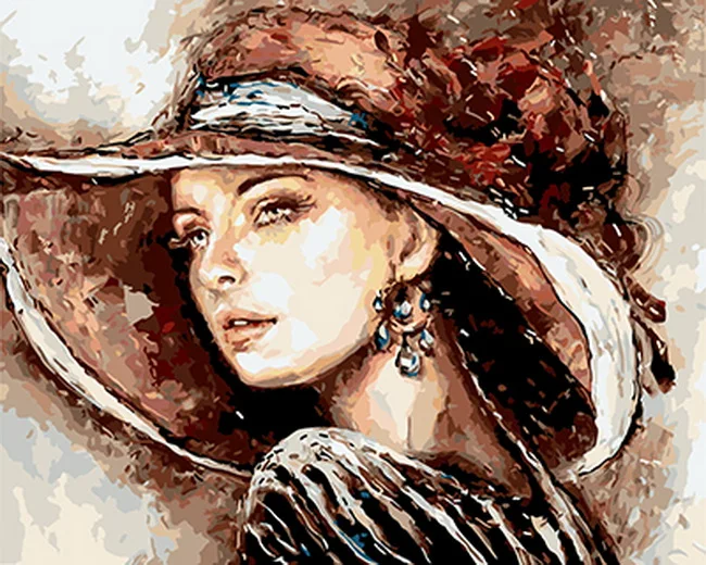 

Frameless diy picture oil paintings by numbers paint by number for home decor PBN for living room 4050 lady with a hat