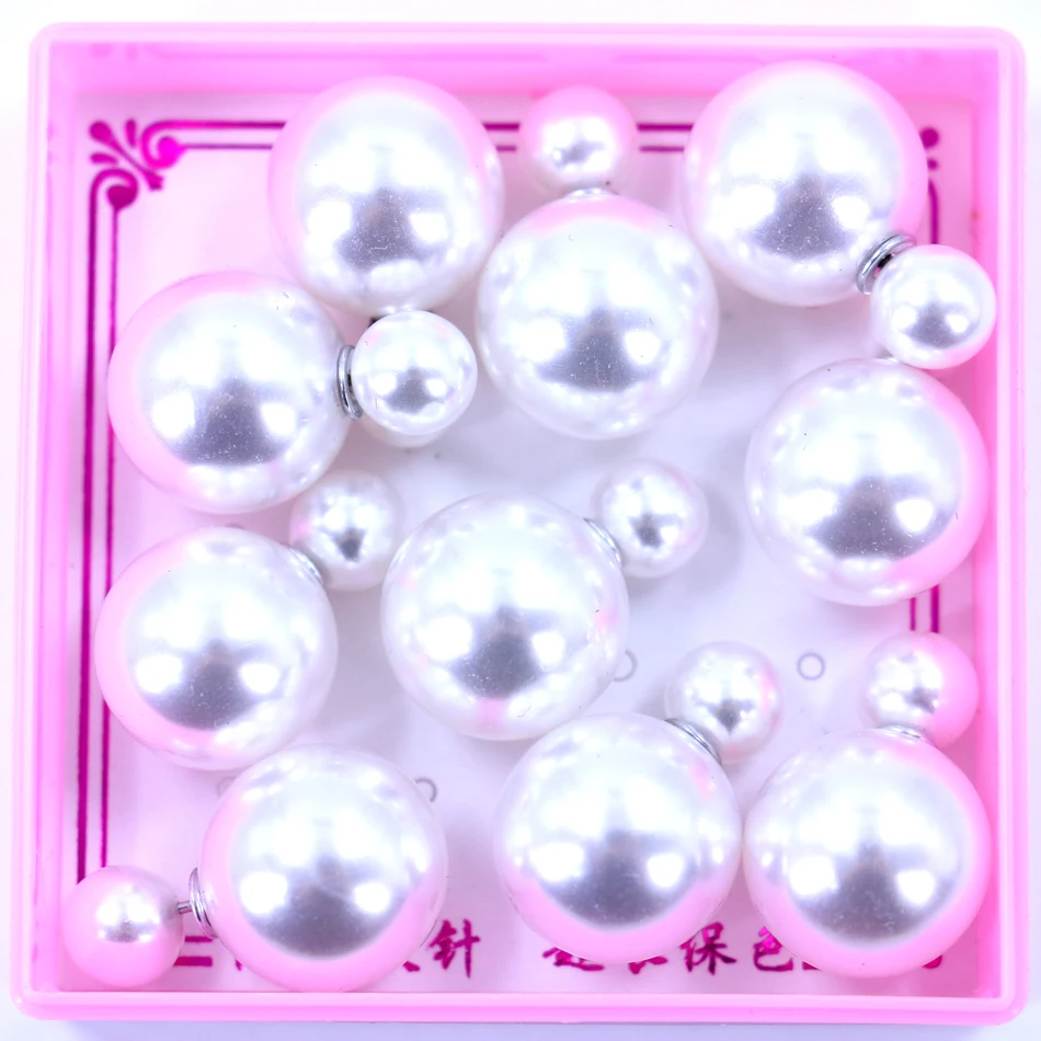 

Factory--Vintage Forever Elegant Lady 2016 Fashion Double Faced Imitation Pearl Stud Earrings Double Earrings 5pairs 16mm