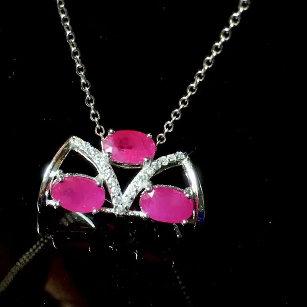 

shilovem 925 sterling silver real Natural ruby pendants fine Jewelry wedding women trendy 4*6mm Christmas gift new tfz040601agh