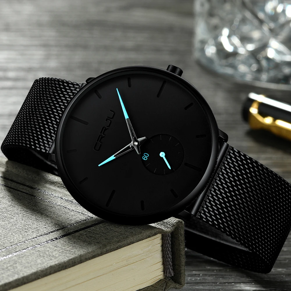 Brand Luxury Men's Watch stainless steel Strap Sport Watches Male Casual Quartz Watch Men Wristwatch Famous CRRJU Clock