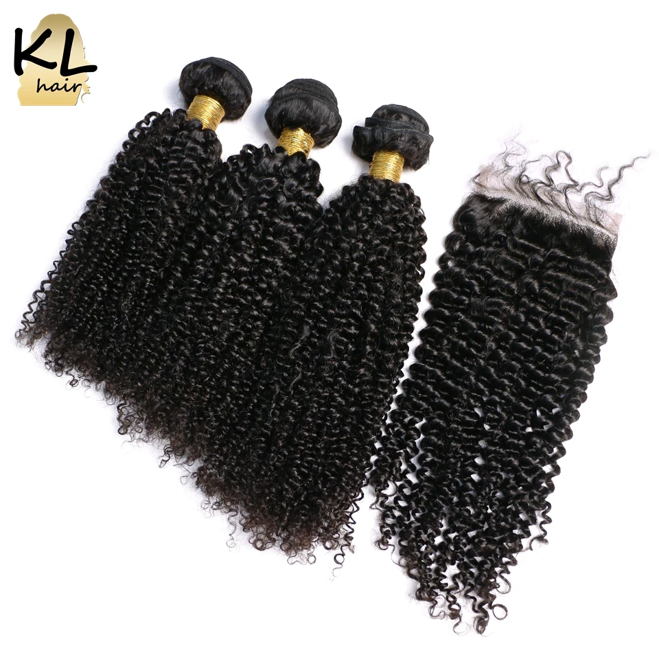 Discount KL Hair Brazilian Kinky Curly Hair With Closure 100% Remy Human Hair 3 Bundles Bleached Knots With Baby Hair Lace Closure 0
