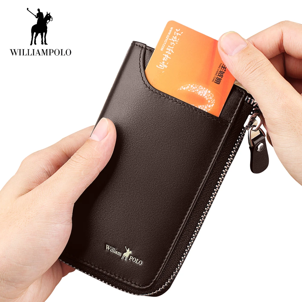 WilliamPOLO luxury Business Men Wallet Genuine Leather Short Wallet Zipper Card Holder Coin Pocket Standard High Quality Wallets