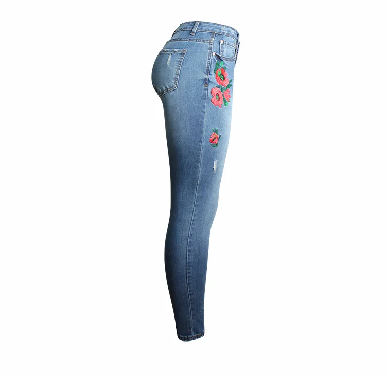 Стрелка автомобиль новый Emboridery цветок джинсы женская обувь, Большие размеры эластичные узкие брюки джинсовые брюки для Для женщин