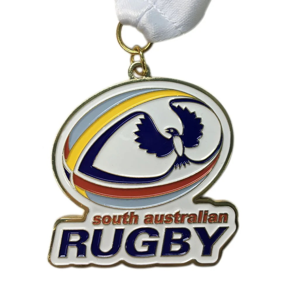 

Customized Brass Stamping medals low price custom Soft Enamel Rugby Competition Award Medal with ribbons