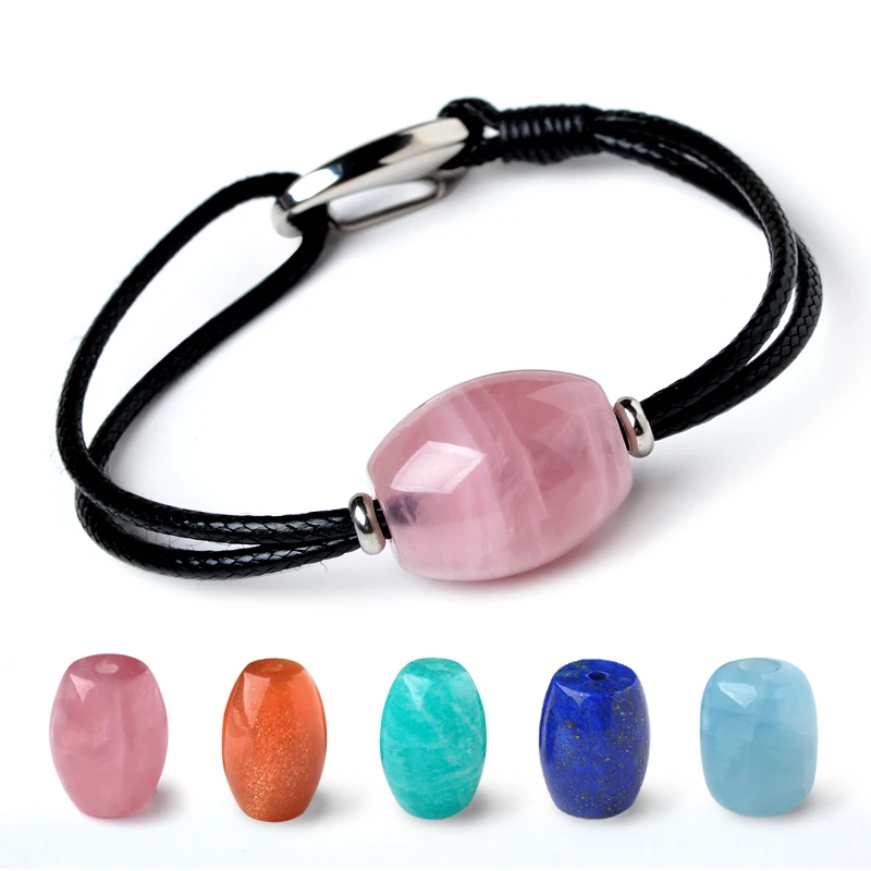 Pink Crystal Lapis Lazuli Stone Bracelet Female Leather Rope Bracelet