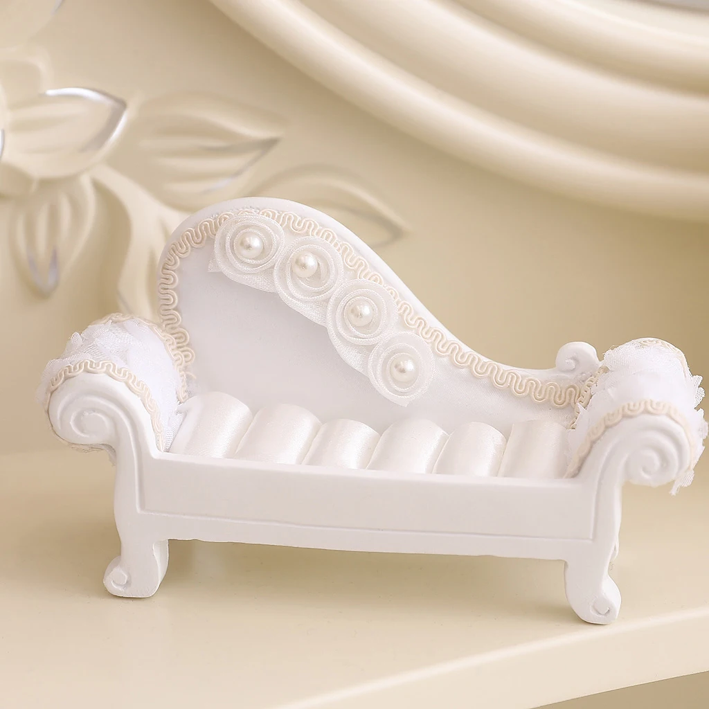 White Sofa Couch Chair Jewelry Case Ring Box Dollhouse Miniature Furniture