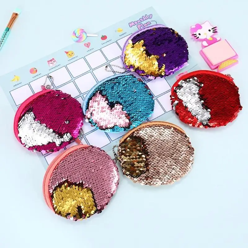 

Fashion Coin Purse Wallet Women Sequins Portable Carteira Keychain Change Purse Round Wallet Coin Portfel Women Mini Bags